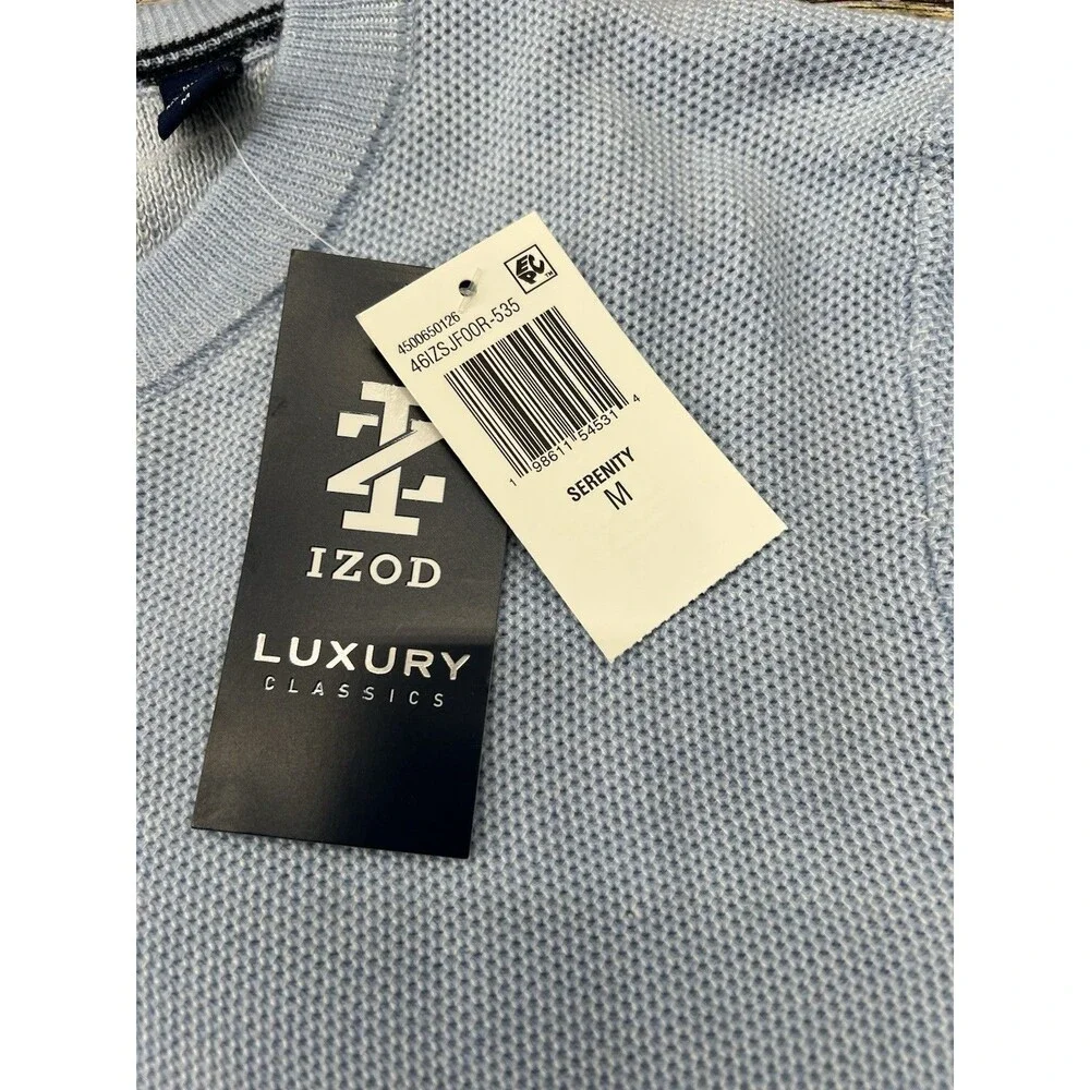 Izod Mens Size Medium Light Blue Sweater Pullover Long Sleeve Cotton Textured